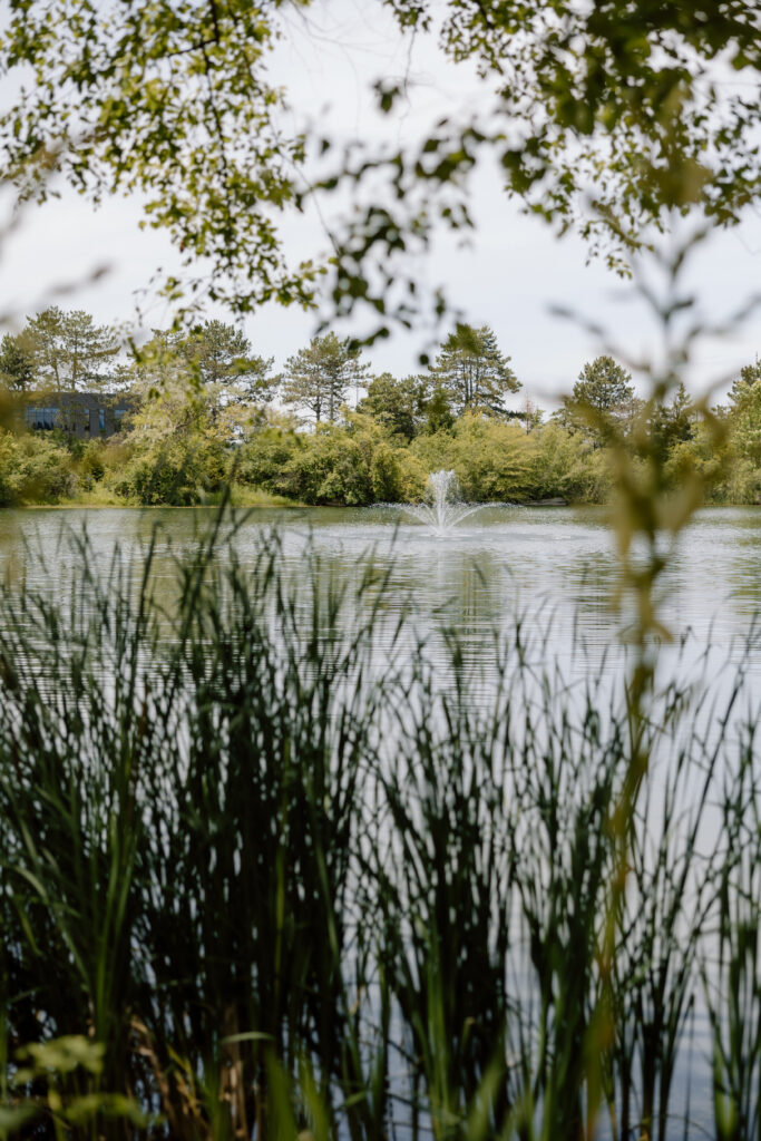 Wedding at Watersedge Wedding Venue in Columbus, Ohio, lake-side ceremony set up