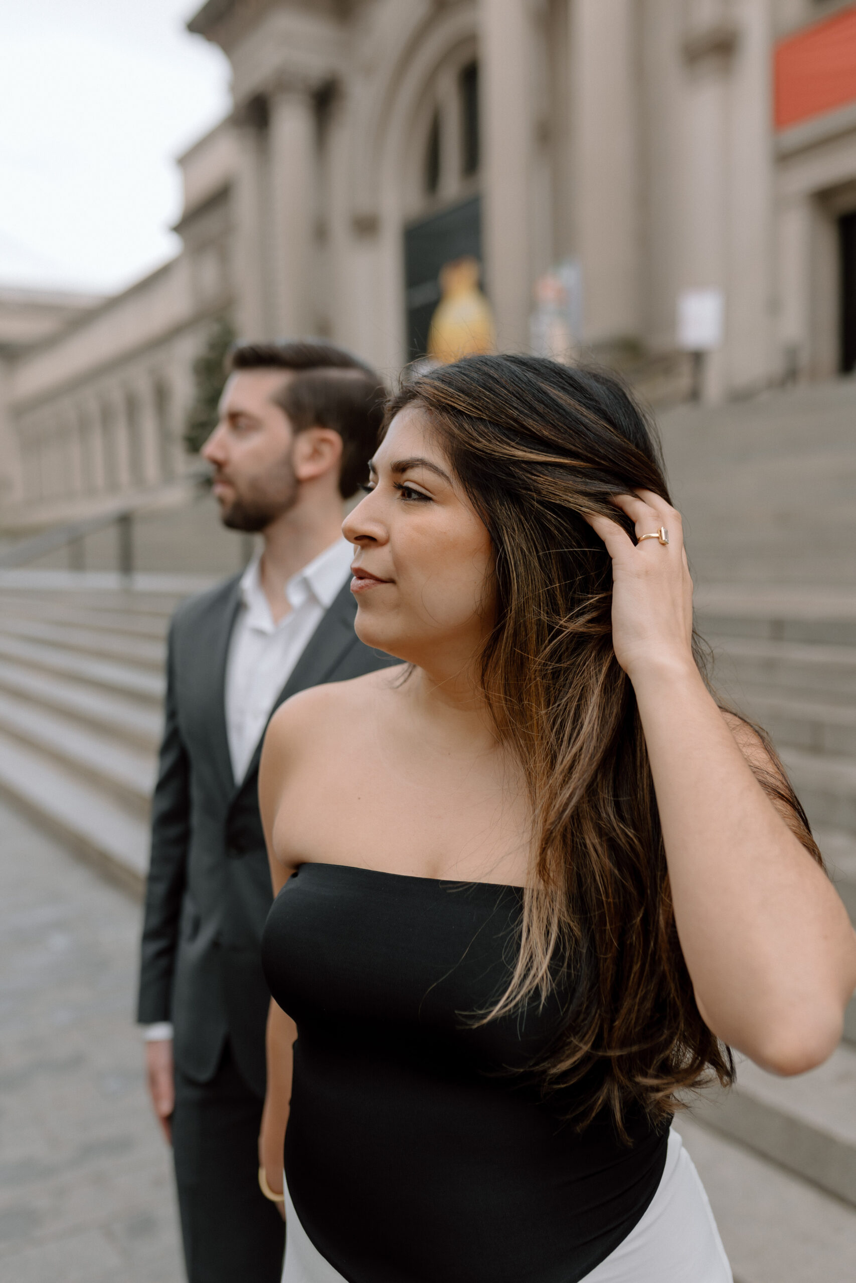 New York Engagement Session on The Met steps in New York City, NY. Central Park Engagement Session. New York Wedding Photographer.