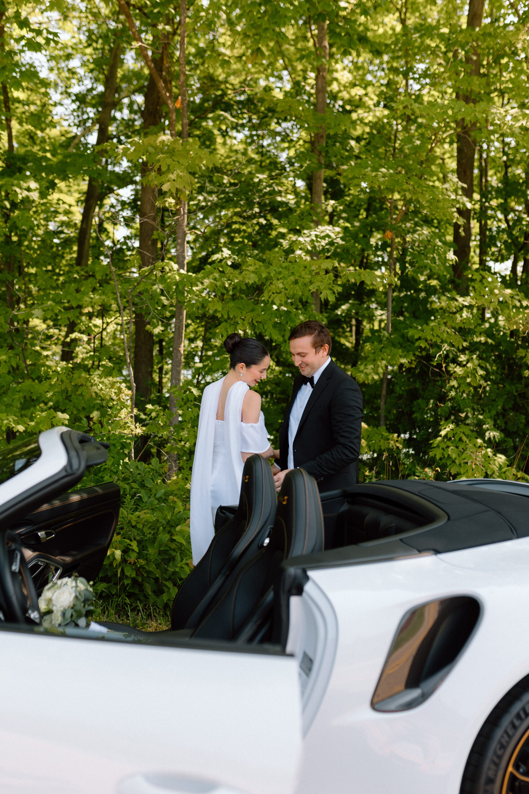 Traverse City, MI timeless and classic wedding portraits during an elopement with Porsche. 