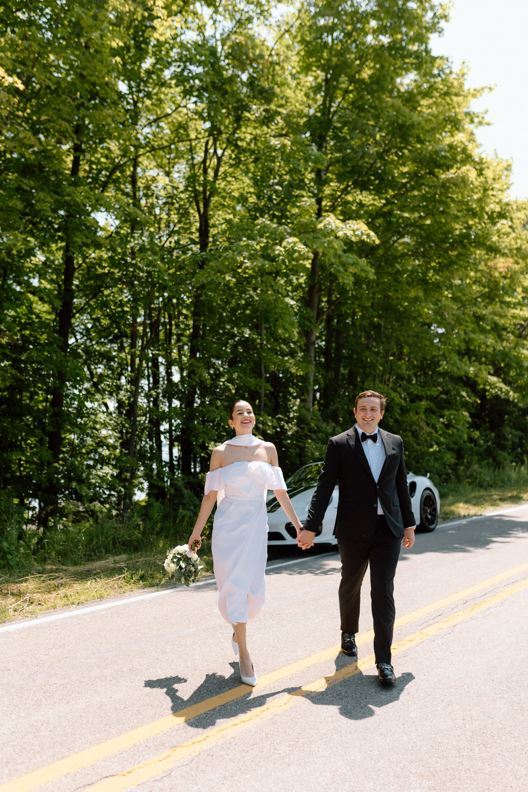 Traverse City, MI timeless and classic wedding portraits during an elopement with Porsche. 