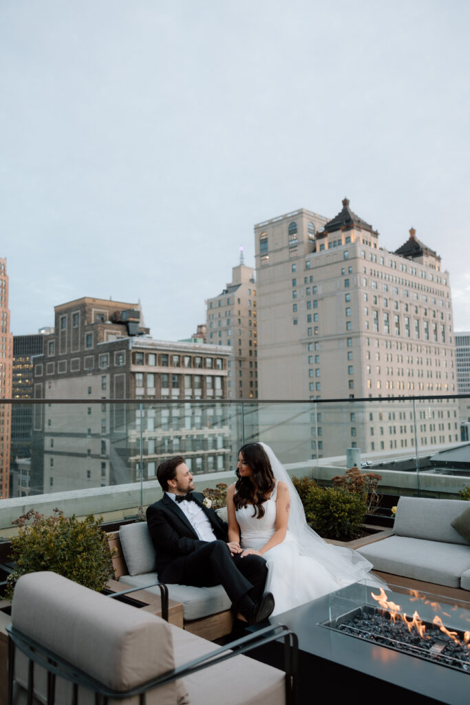 Bride and Groom at the Book Tower Wedding Venue, Detroit Wedding Photography