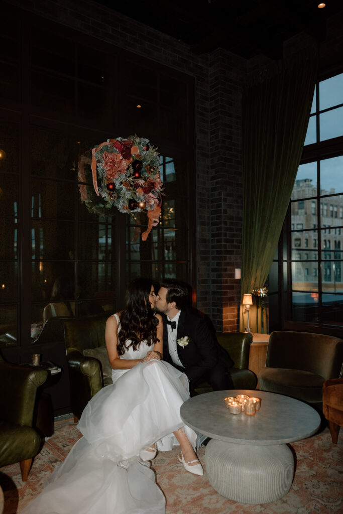 Bride and Groom in downtown Detroit, MI at Book Tower with Anthology Events, Detroit Wedding Photography