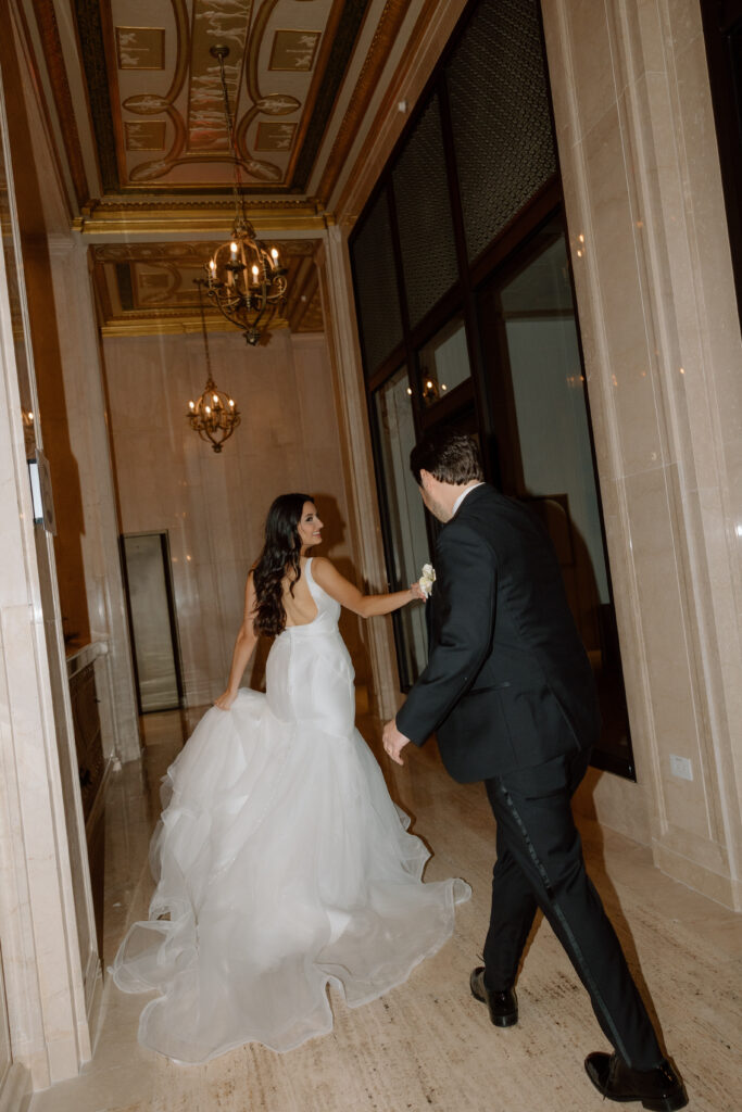 Bride and Groom in downtown Detroit, MI at Book Tower with Anthology Events, Detroit Wedding Photography