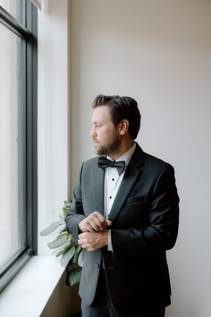 Bride and Groom in downtown Detroit, MI at Book Tower with Anthology Events, Detroit Wedding Photography