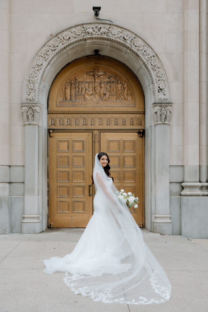 Bride and Groom in downtown Detroit, MI at Book Tower with Anthology Events, Detroit Wedding Photography