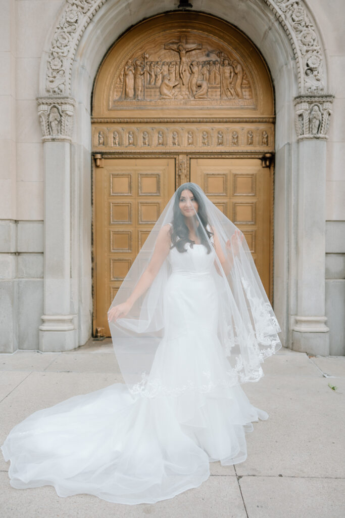 Bride and Groom in downtown Detroit, MI at Book Tower with Anthology Events, Detroit Wedding Photography