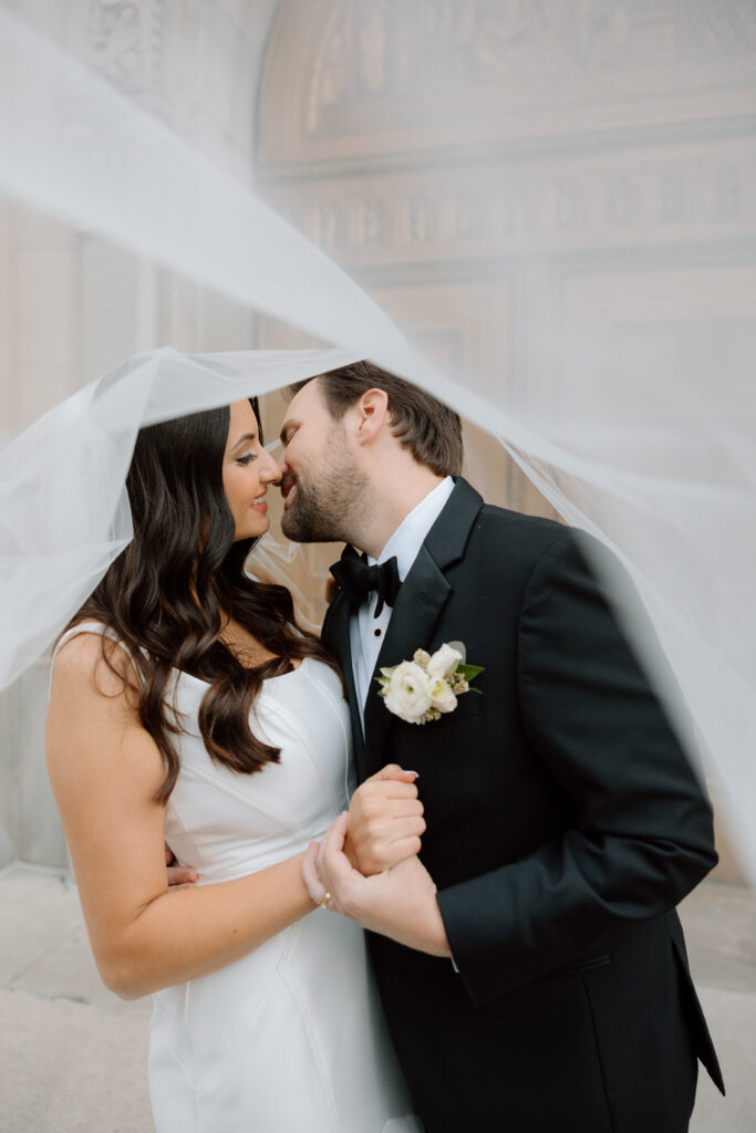 Bride and Groom in downtown Detroit, MI at Book Tower with Anthology Events, Detroit Wedding Photography