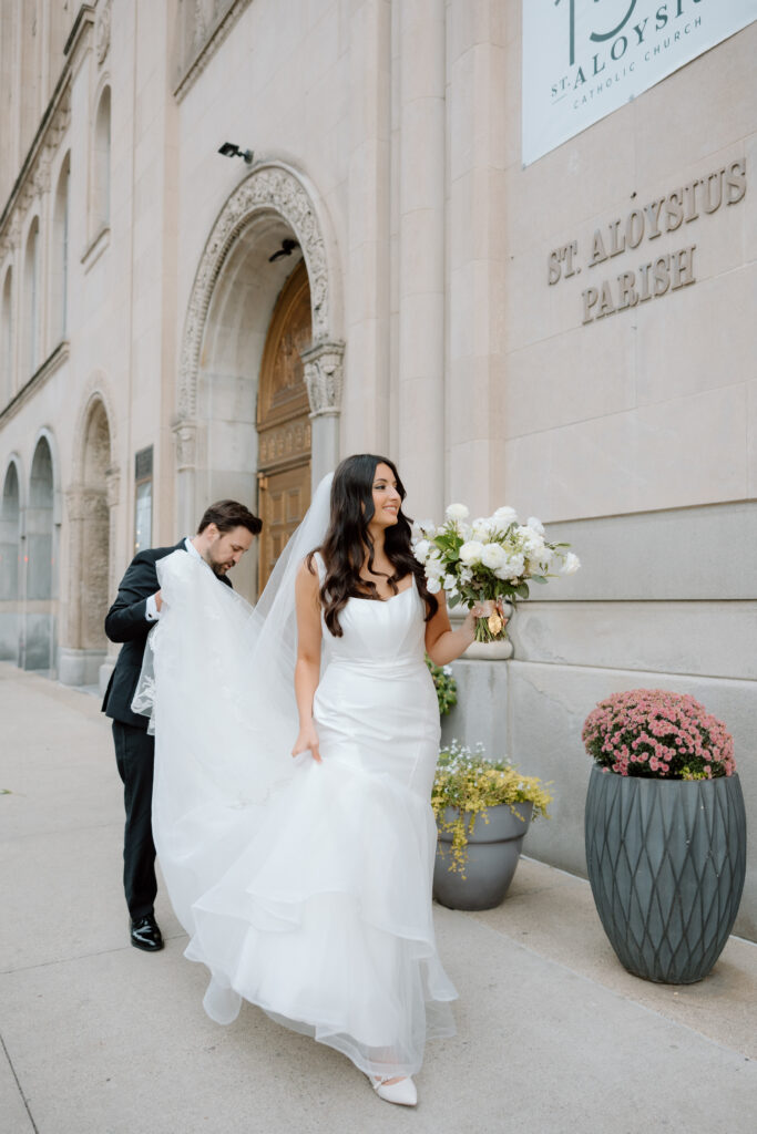 Bride and Groom in downtown Detroit, MI at Book Tower with Anthology Events, Detroit Wedding Photography