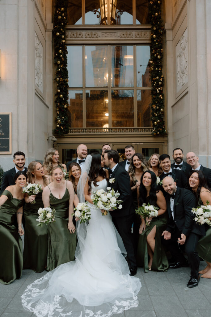 Bride and Groom in downtown Detroit, MI at Book Tower with Anthology Events, Detroit Wedding Photography