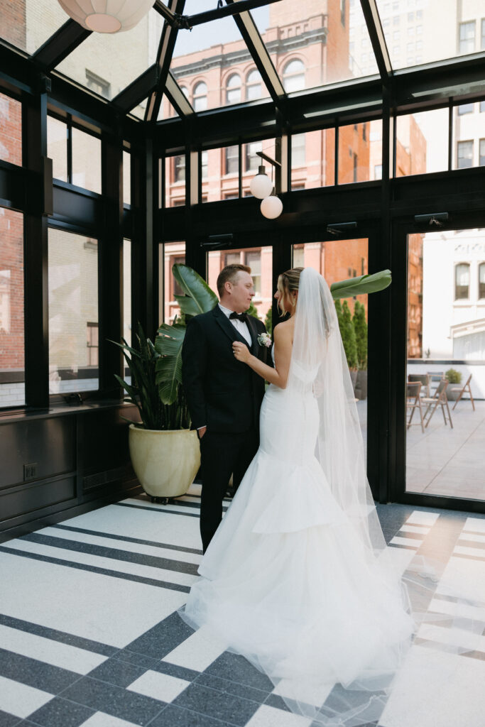 Bride and Groom at the Shinola Hotel, Detroit Wedding Photography