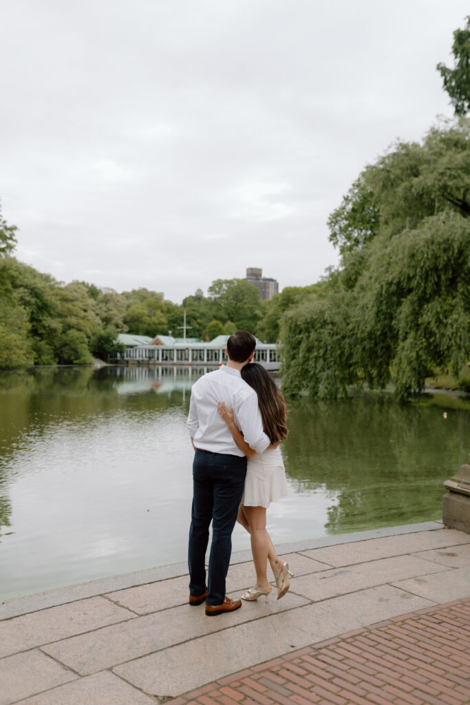 Couple during their engagement session in Central Park in New York City